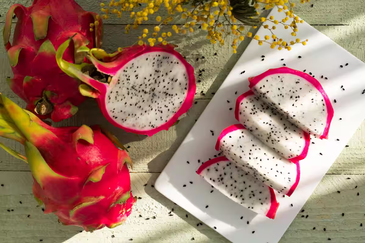 Sliced Dragonfruit on ceramic plate